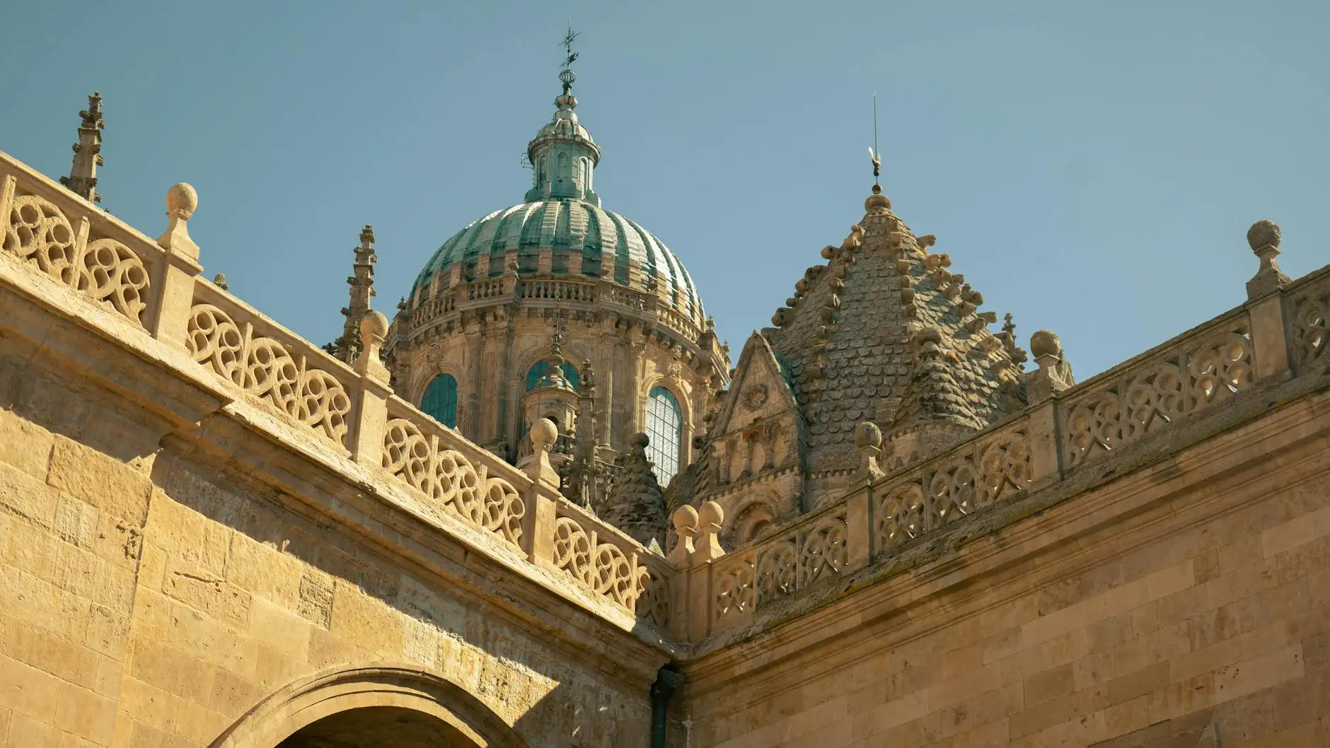 Elegant architecture of Salamanca Cathedral showcasing intricate Gothic and Plateresque designs.