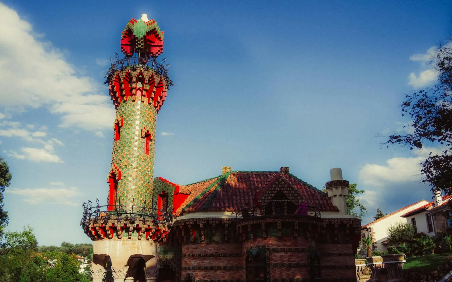 Stunning view of El Capricho, a unique architectural masterpiece by Gaudí in Asturias, Spain.
